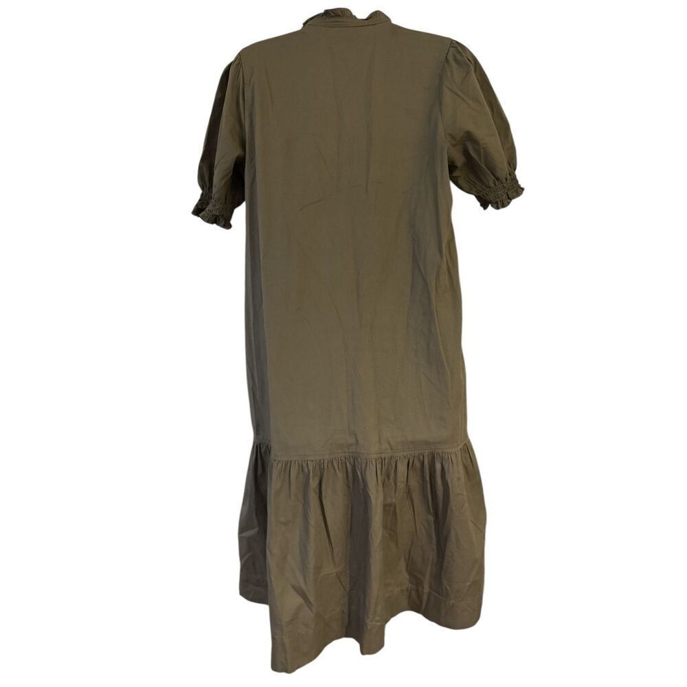 Free Assembly Women XSMALL Ruffle Neck Midi Dress Short Sleeve Army Olive Green - Picture 2 of 6